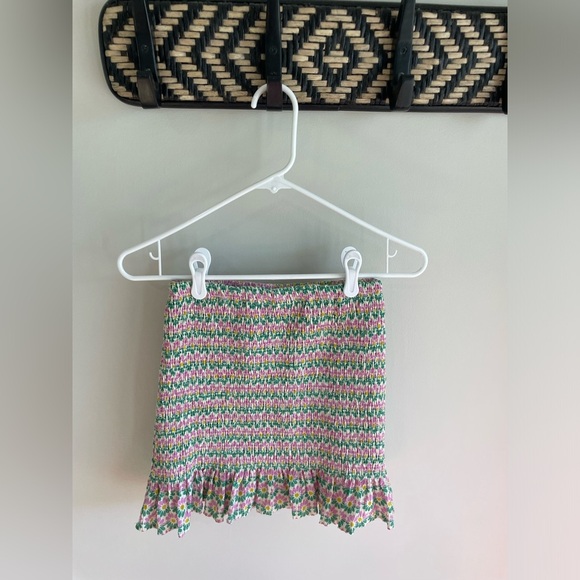 Zara Smocked Daisy Floral Mini Skirt - Green/Pink/White - Size Extra Small XS - Picture 4 of 8
